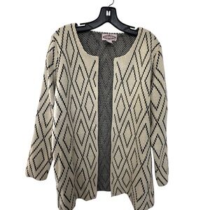 Oliver Long Line Open Front Cardigan Sweater Coat Geometric Diamond Print Design